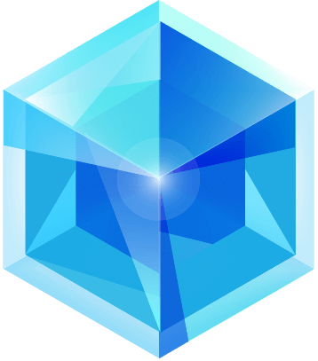 IoT Logo, a blue 3-D hexagon.